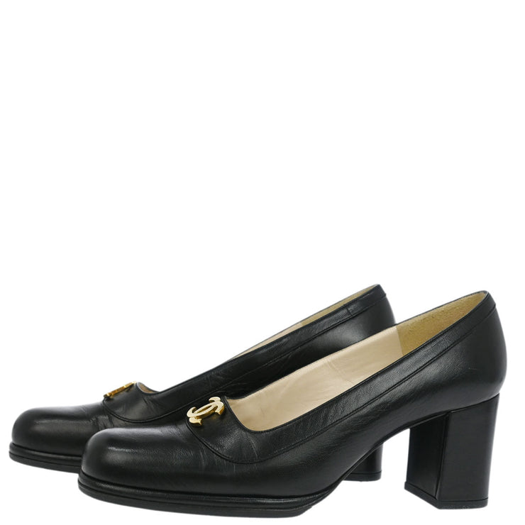 Chanel * Black Leather Shoes Pumps #35