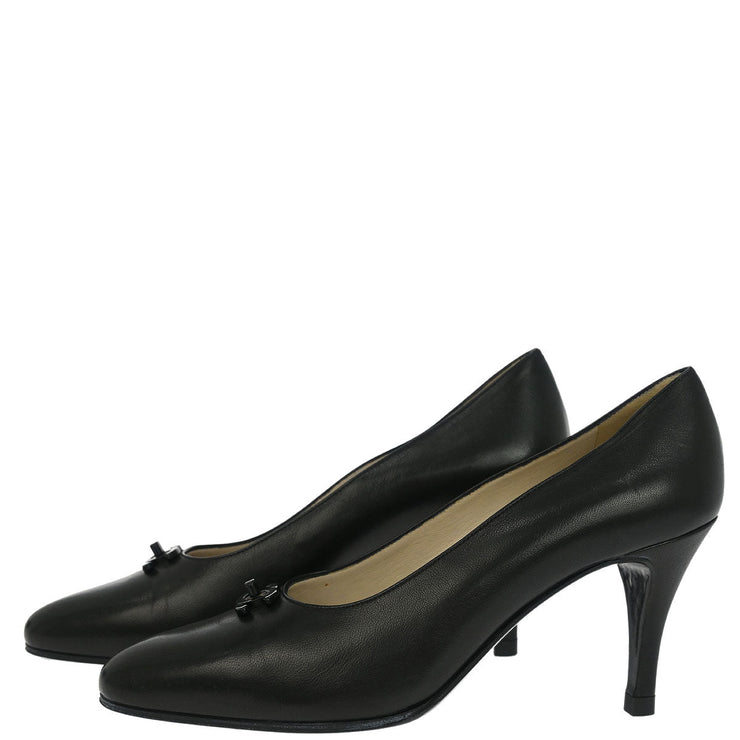 Chanel * Black Lambskin Turnlock Pumps Shoes #35