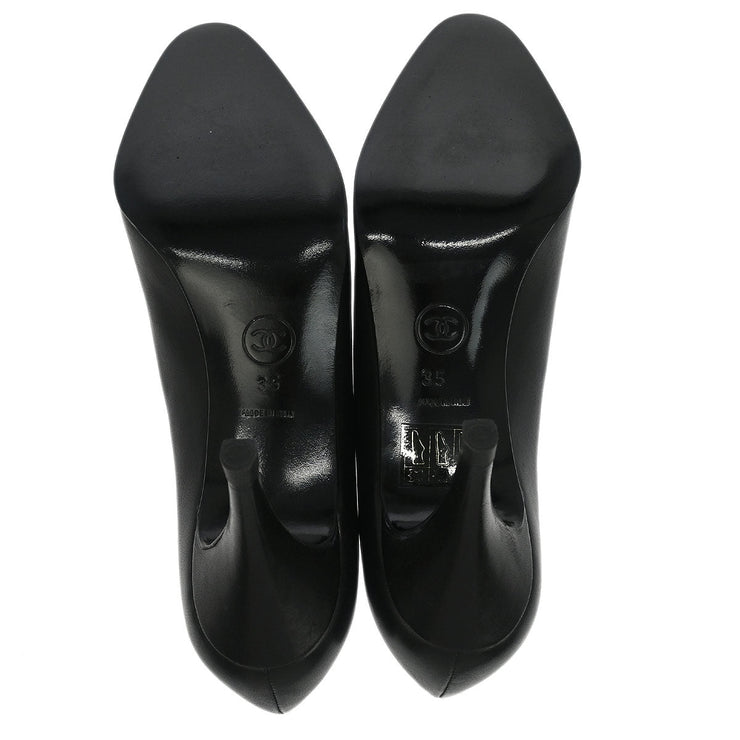 Chanel * Black Lambskin Turnlock Pumps Shoes #35