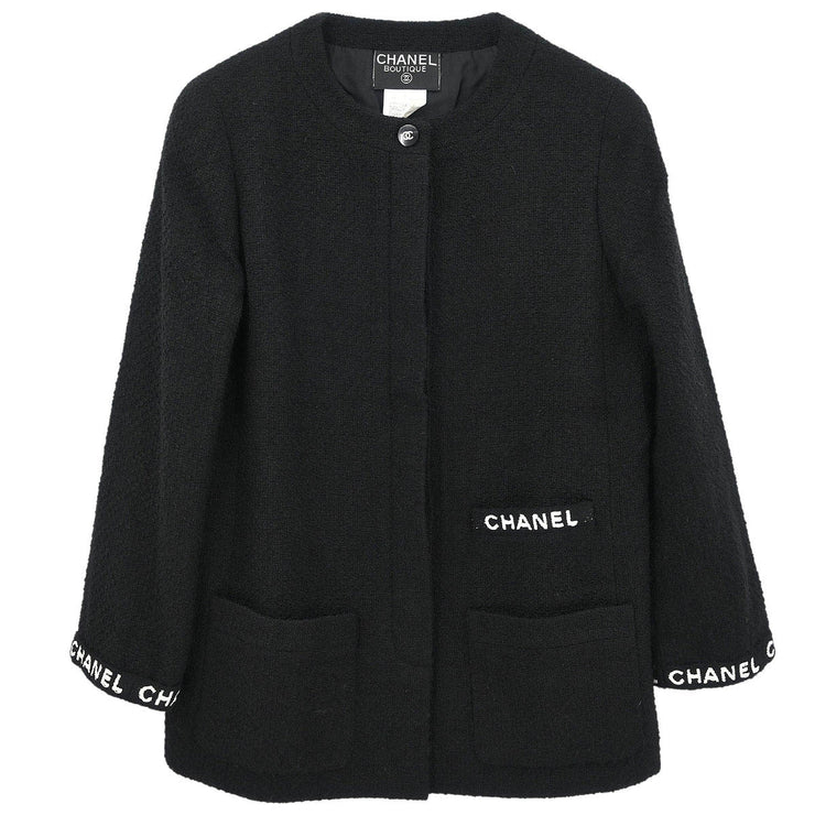 Chanel Single Breasted Collarless Jacket Black 95A #40 124702