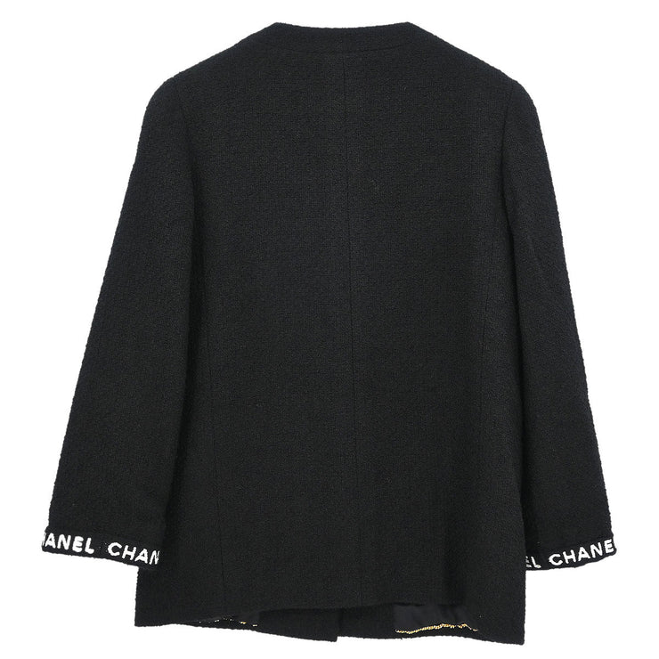 Chanel Single Breasted Collarless Jacket Black 95A #40 124702