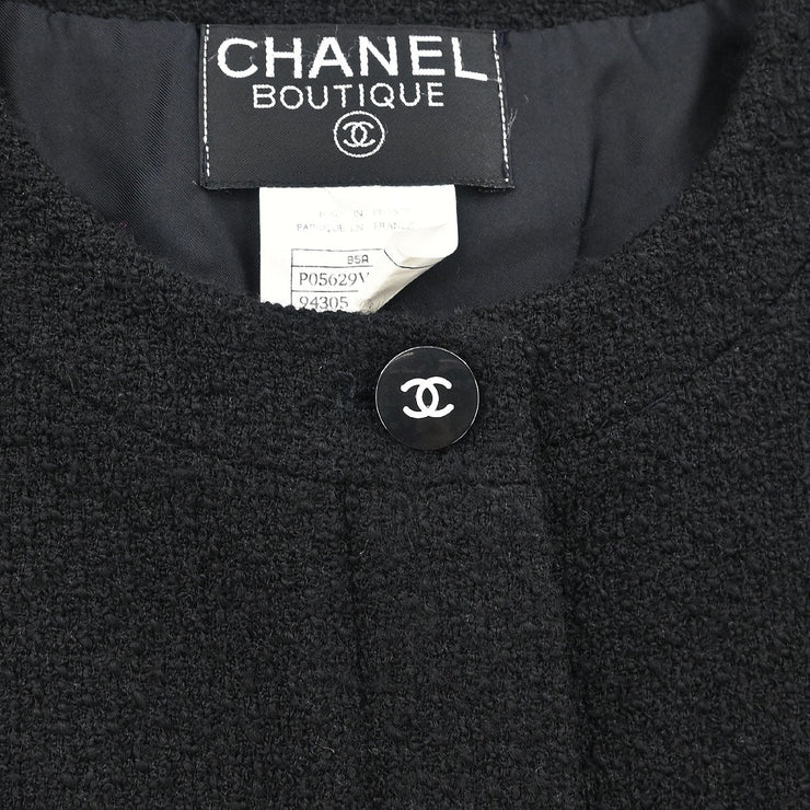 Chanel Single Breasted Collarless Jacket Black 95A #40 124702
