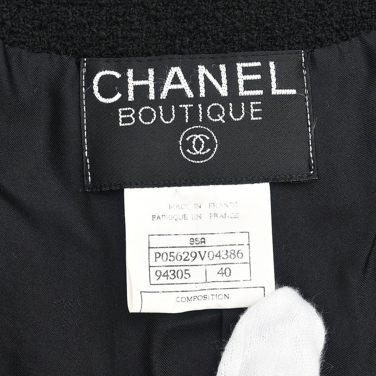 Chanel Single Breasted Collarless Jacket Black 95A #40 124702