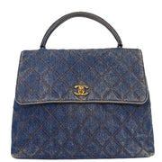 Chanel Blue Denim Top Handle Handbag 124985