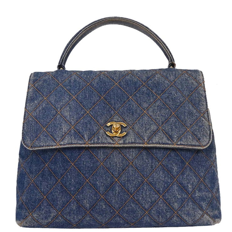 Chanel Blue Denim Top Handle Handbag 124985
