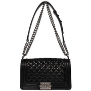 Boy Chanel Black Patent Leather Medium Shoulder Bag 124988