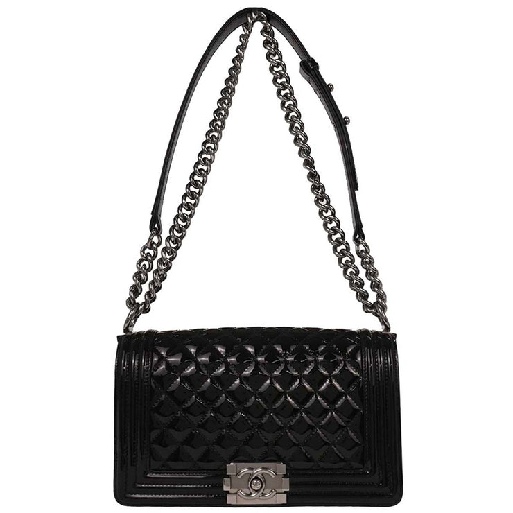 Boy Chanel Black Patent Leather Medium Shoulder Bag 124988