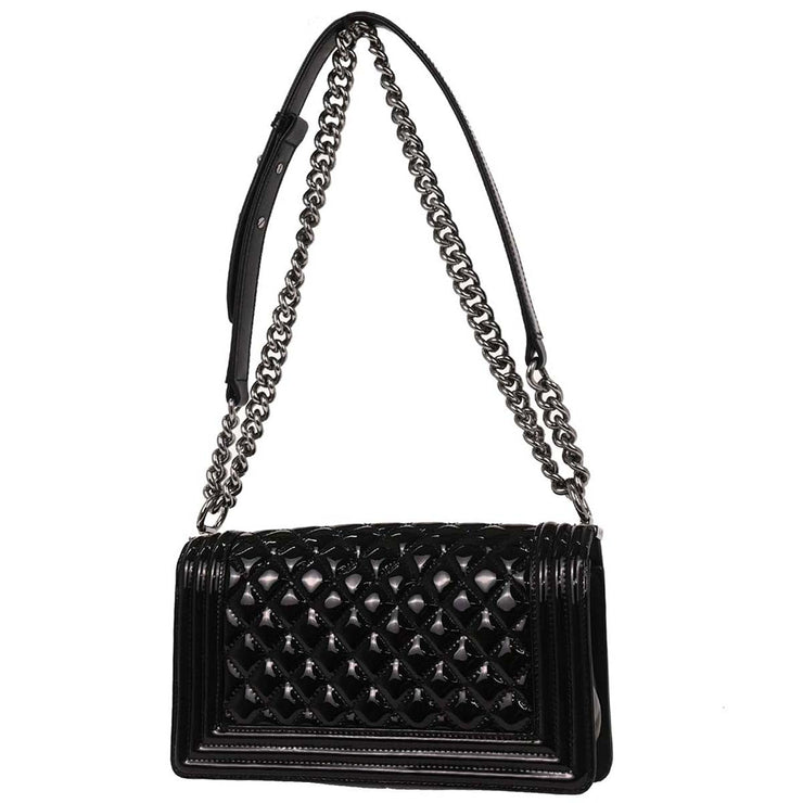 Boy Chanel Black Patent Leather Medium Shoulder Bag 124988