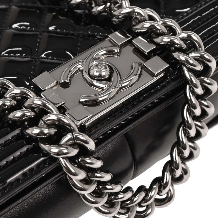 Boy Chanel Black Patent Leather Medium Shoulder Bag 124988