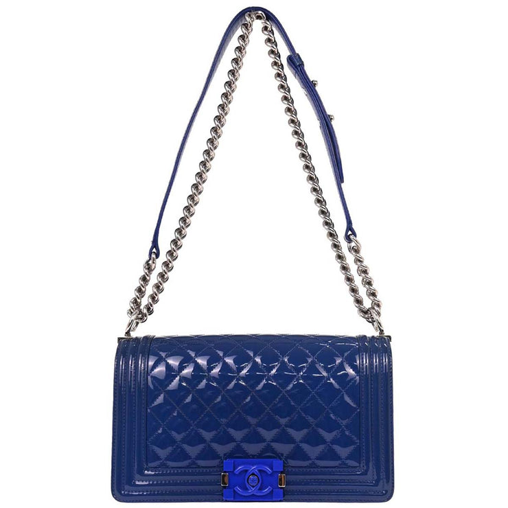 Boy Chanel Blue Patent Leather Medium Shoulder Bag 124989