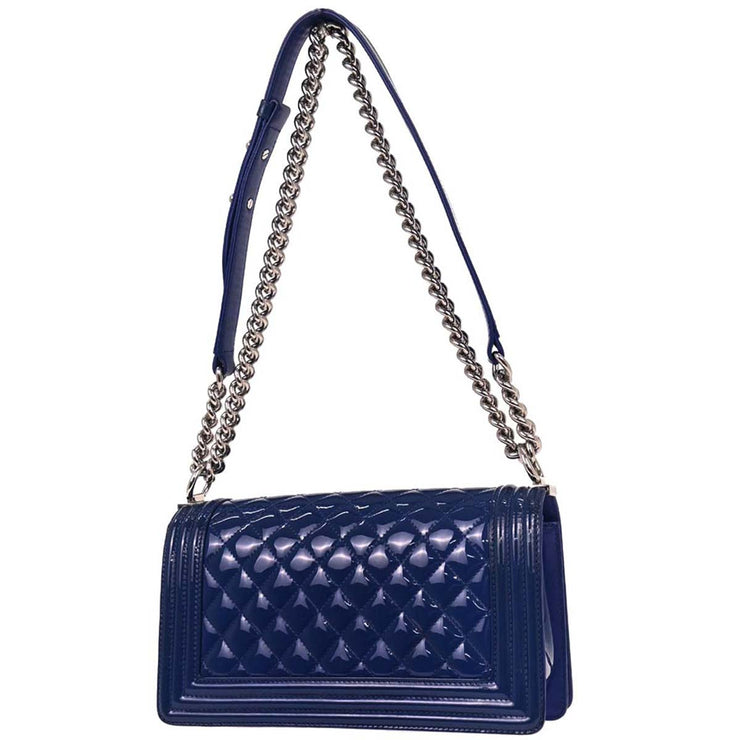 Boy Chanel Blue Patent Leather Medium Shoulder Bag 124989