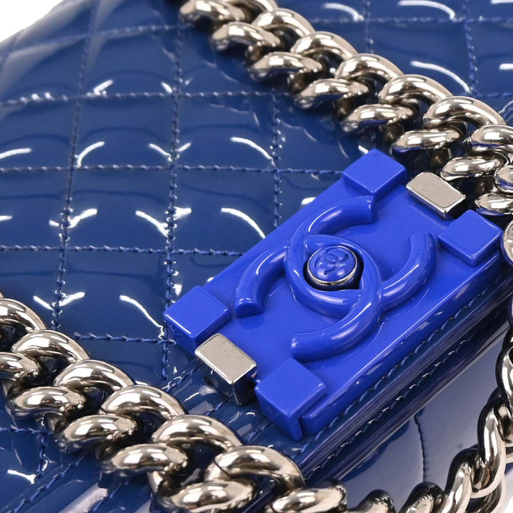 Boy Chanel Blue Patent Leather Medium Shoulder Bag 124989