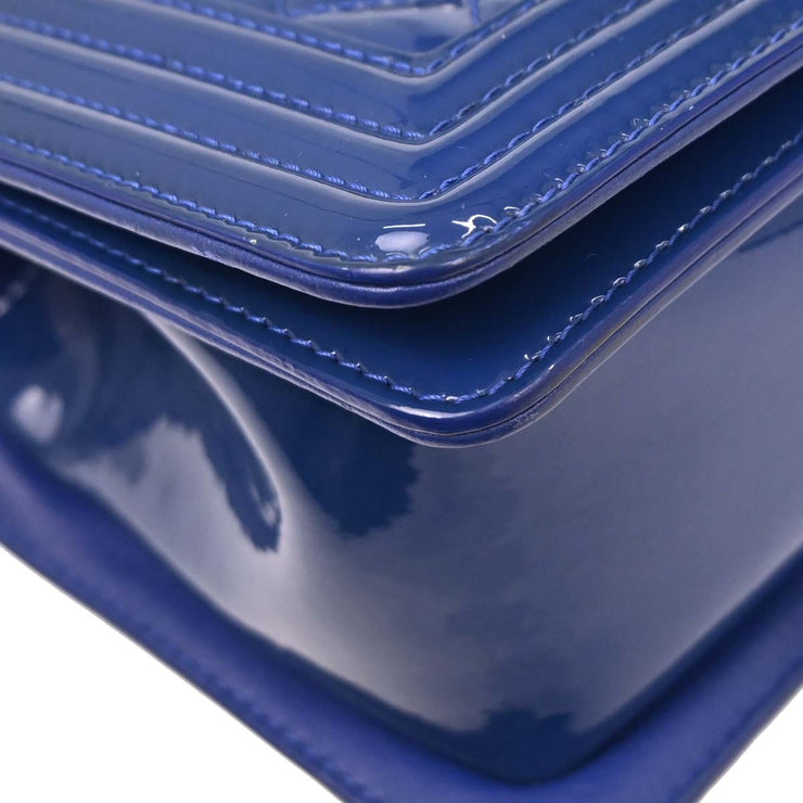 Boy Chanel Blue Patent Leather Medium Shoulder Bag 124989