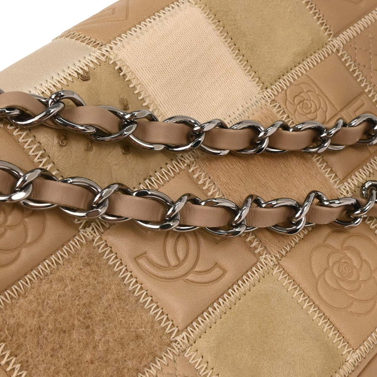 Chanel * Brown Mixed Material Patchwork Single Flap Bag Medium 124990