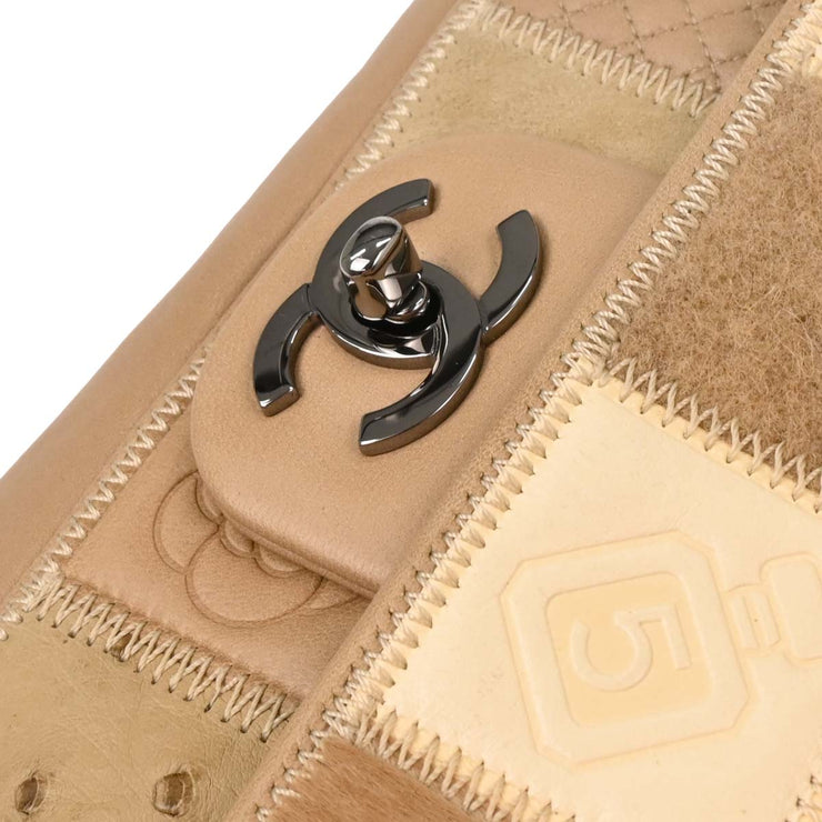 Chanel * Brown Mixed Material Patchwork Single Flap Bag Medium 124990