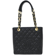 Chanel Black Calfskin Petite Shopping Tote PST Chain Handbag 124991