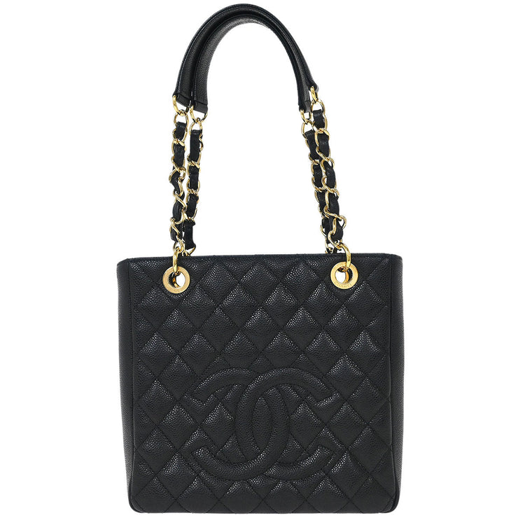Chanel Black Calfskin Petite Shopping Tote PST Chain Handbag 124991