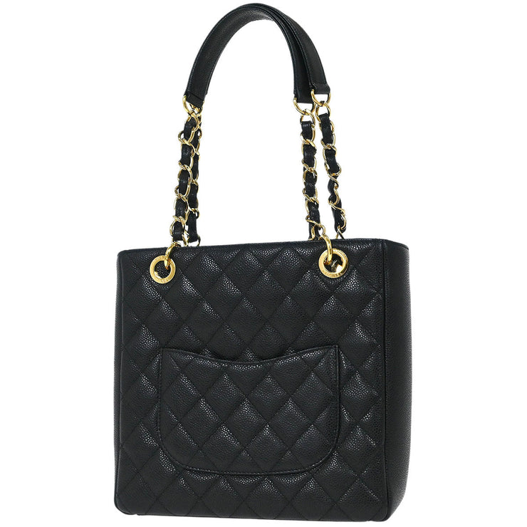 Chanel Black Calfskin Petite Shopping Tote PST Chain Handbag 124991