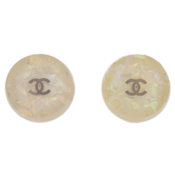 Chanel Button Earrings Clip-On White 99A 125001