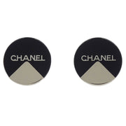 Chanel Button Earrings Clip-On Silver Black 00A 125019