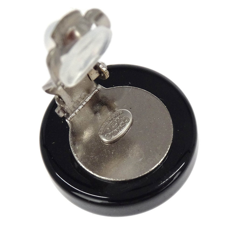 Chanel Button Earrings Clip-On Silver Black 00A 125019