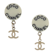 Chanel Button Piercing Earrings White 07P 125025