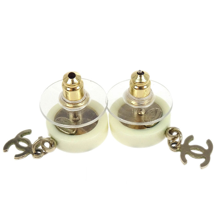 Chanel Button Piercing Earrings White 07P 125025