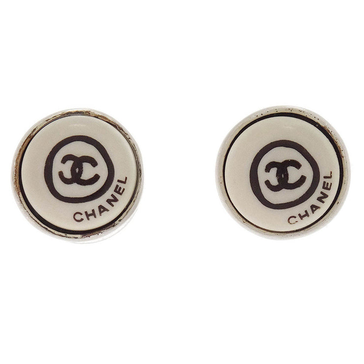 Chanel Button Piercing Earrings White 00T 125026