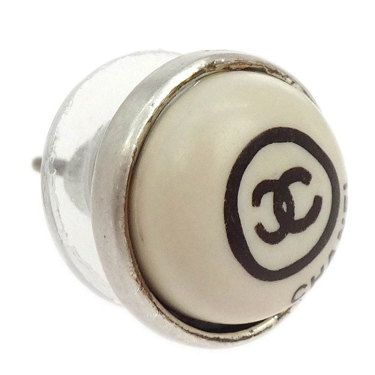 Chanel Button Piercing Earrings White 00T 125026