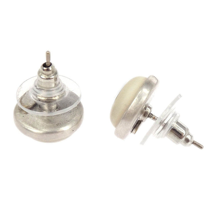 Chanel Button Piercing Earrings White 00T 125026