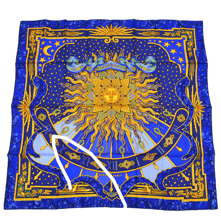 Hermes Scarf Carre 90 Carpe Diem Blue Small Good 125028
