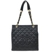 Chanel Black Calfskin Petite Shopping Tote PST Chain Handbag 125086