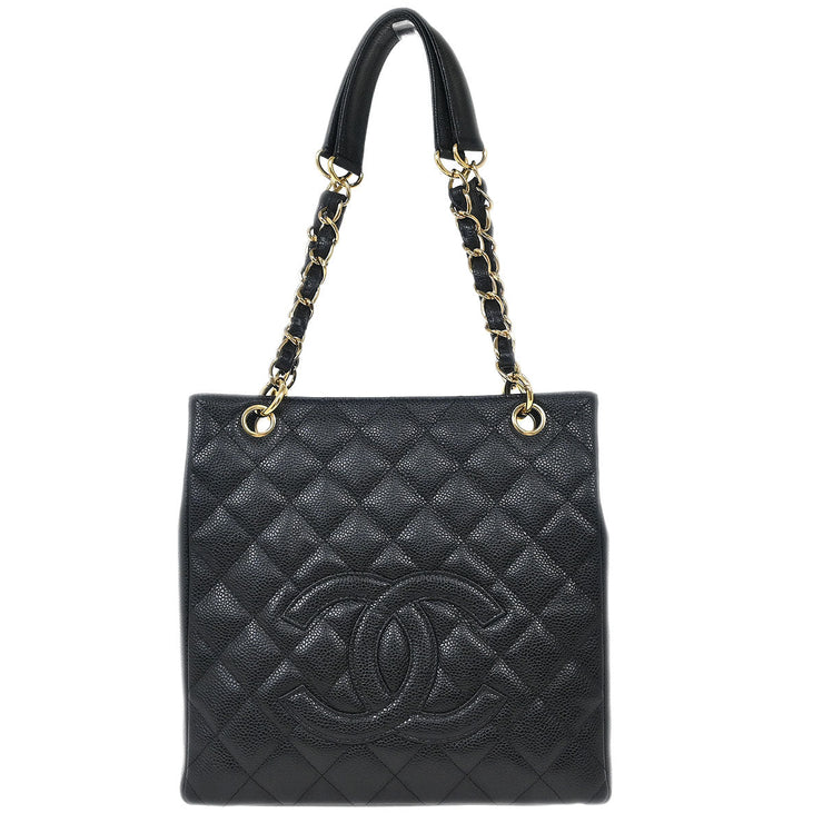 Chanel Black Calfskin Petite Shopping Tote PST Chain Handbag 125086