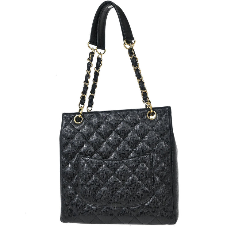 Chanel Black Calfskin Petite Shopping Tote PST Chain Handbag 125086