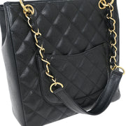 Chanel Black Calfskin Petite Shopping Tote PST Chain Handbag 125086