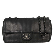 Chanel Black Lambskin Laser Cut Single Flap Shoulder Bag 125089