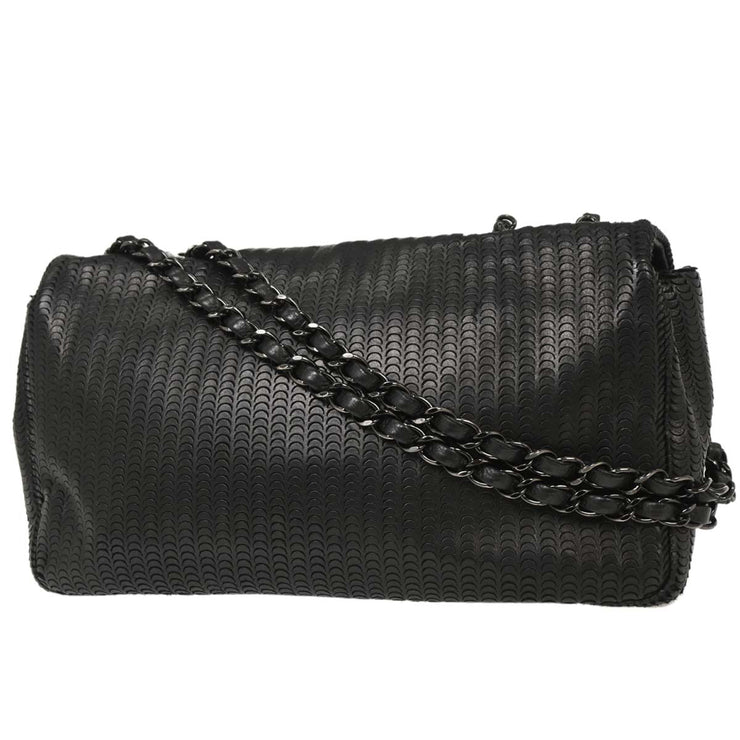Chanel Black Lambskin Laser Cut Single Flap Shoulder Bag 125089