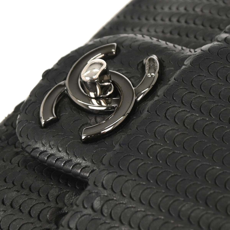 Chanel Black Lambskin Laser Cut Single Flap Shoulder Bag 125089