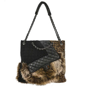 Chanel  Black Calfskin Tweed Mademoiselle Lock Shoulder Bag 125096