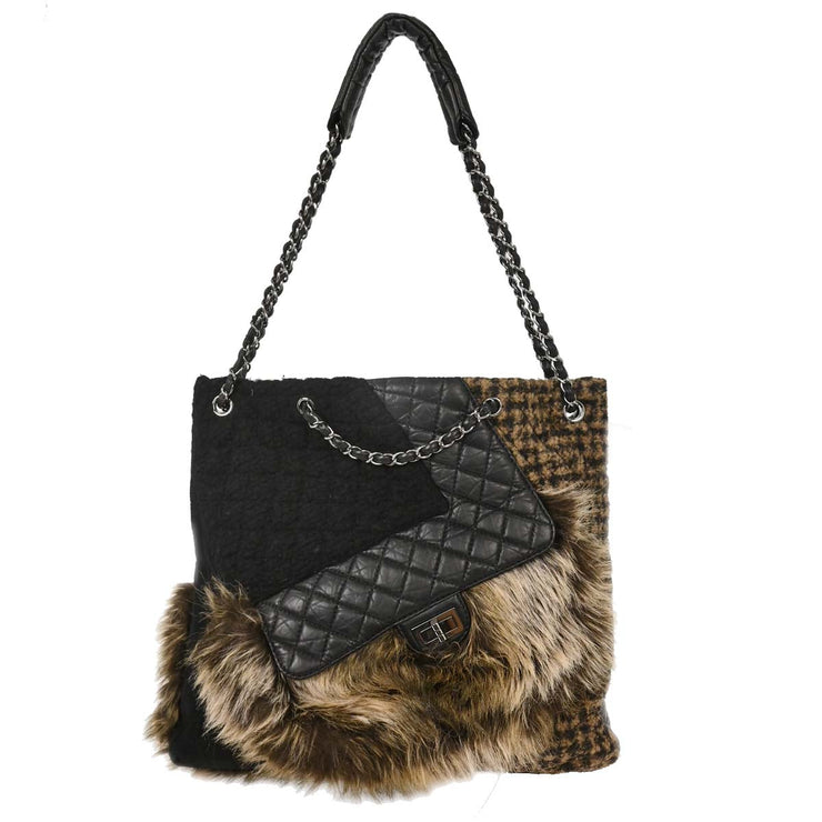 Chanel  Black Calfskin Tweed Mademoiselle Lock Shoulder Bag 125096