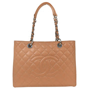 Chanel Pink Beige Calfskin Grand Shopping Tote GST Chain Handbag 125100