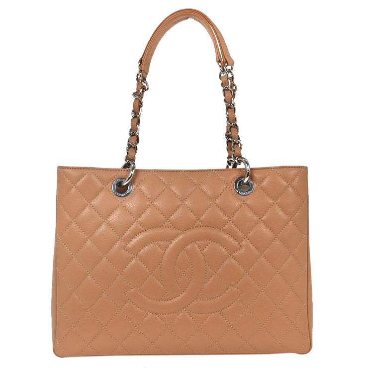 Chanel Pink Beige Calfskin Grand Shopping Tote GST Chain Handbag 125100