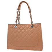 Chanel Pink Beige Calfskin Grand Shopping Tote GST Chain Handbag 125100
