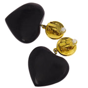 Chanel Artificial Pearl Dangle Earrings Clip-On Gold Black Heart 28 125116