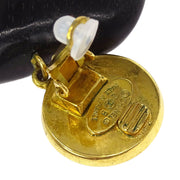 Chanel Artificial Pearl Dangle Earrings Clip-On Gold Black Heart 28 125116