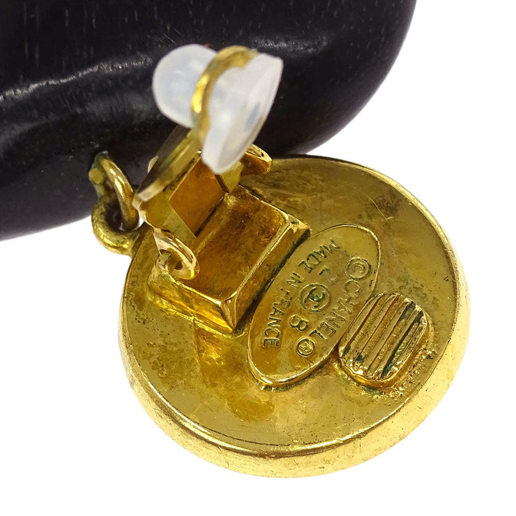 Chanel Artificial Pearl Dangle Earrings Clip-On Gold Black Heart 28 125116