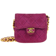 Chanel Pink Suede Micro Classic Flap Shoulder Bag Pochette 125119