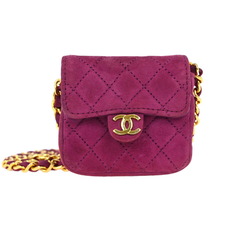 Chanel Pink Suede Micro Classic Flap Shoulder Bag Pochette 125119