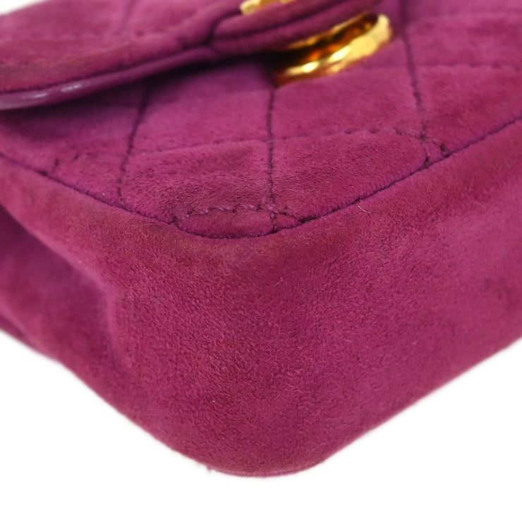 Chanel Pink Suede Micro Classic Flap Shoulder Bag Pochette 125119
