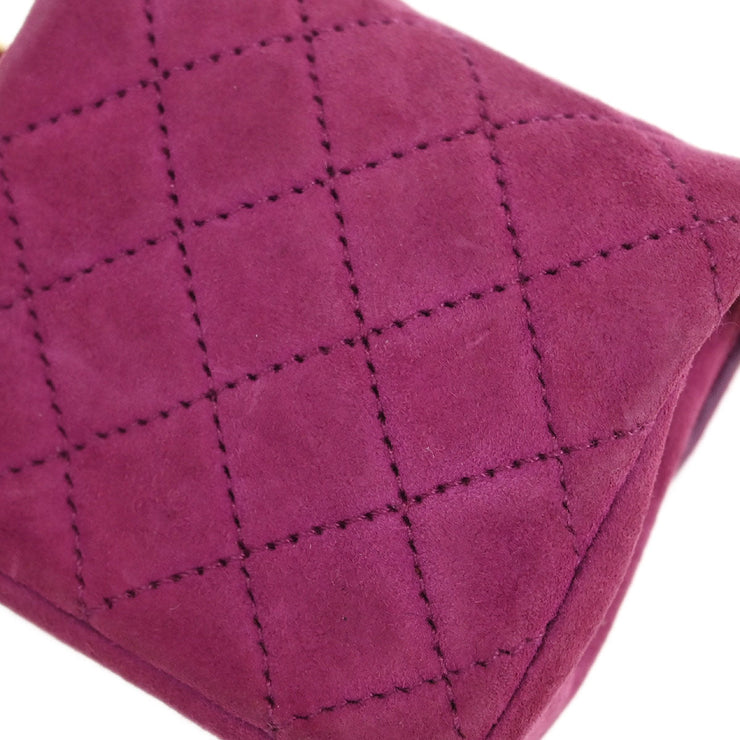 Chanel Pink Suede Micro Classic Flap Shoulder Bag Pochette 125119